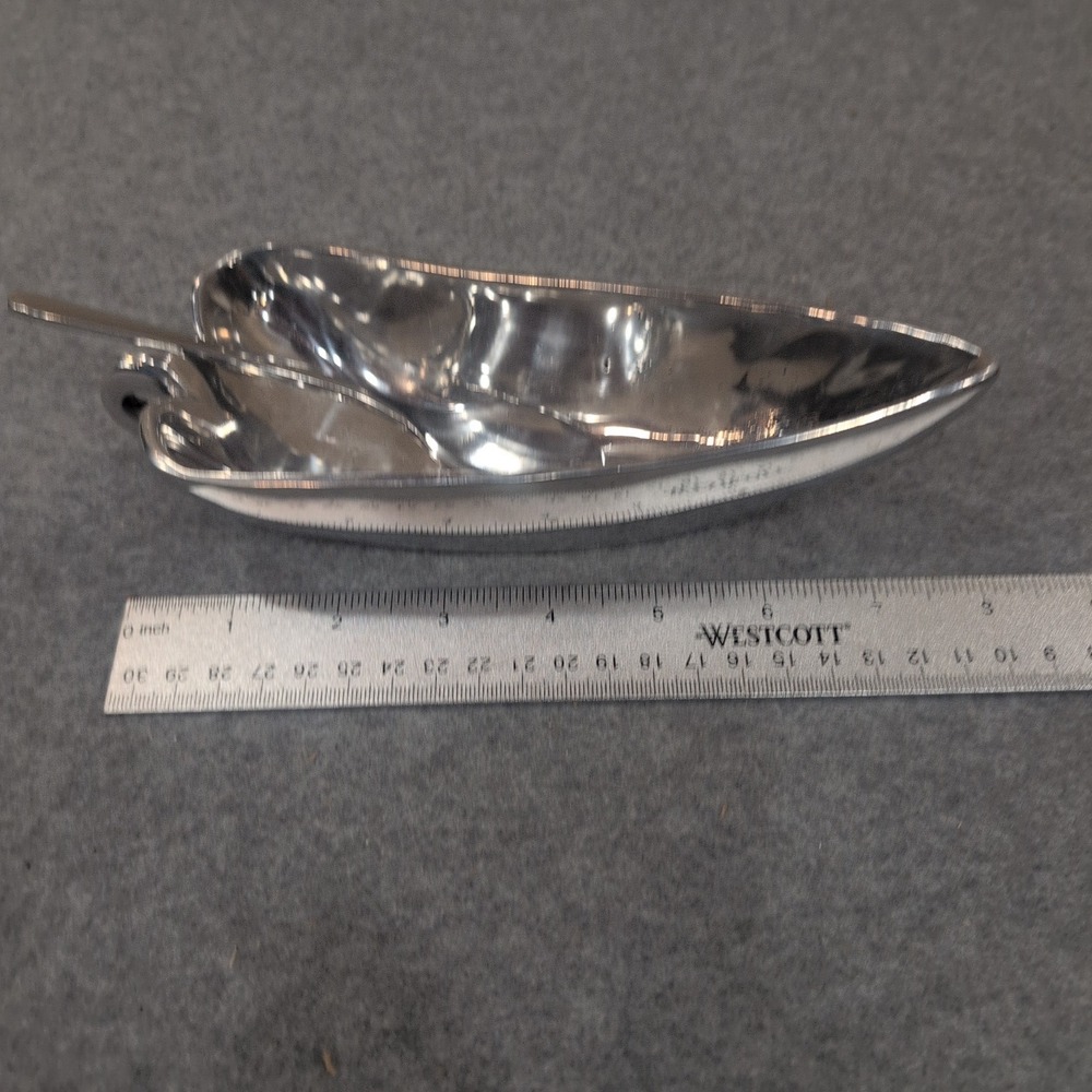 Pewter Leaf Shaped Salt Cellar with Matching Serving‎ Spoon Set - Picture 6 of 6